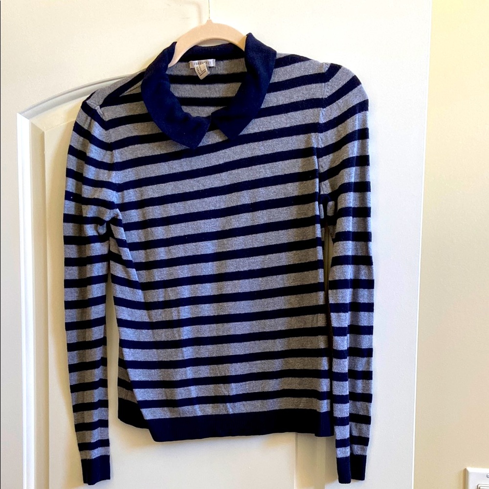 Forever 21 Striped Blue and Gray collared knit top in size M
